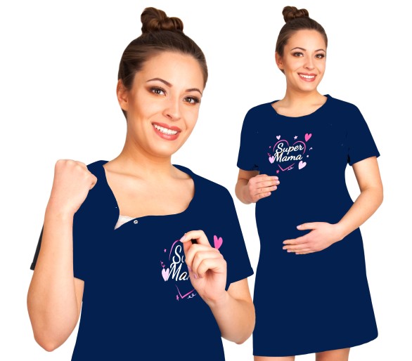 Koszula Do Karmienia Ciążowa Nocna Z Grafiką Granat
