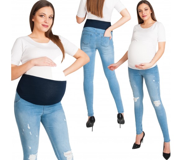 Spodnie Ciążowe Jeans Rurki Niebieskie Z Przetarciami