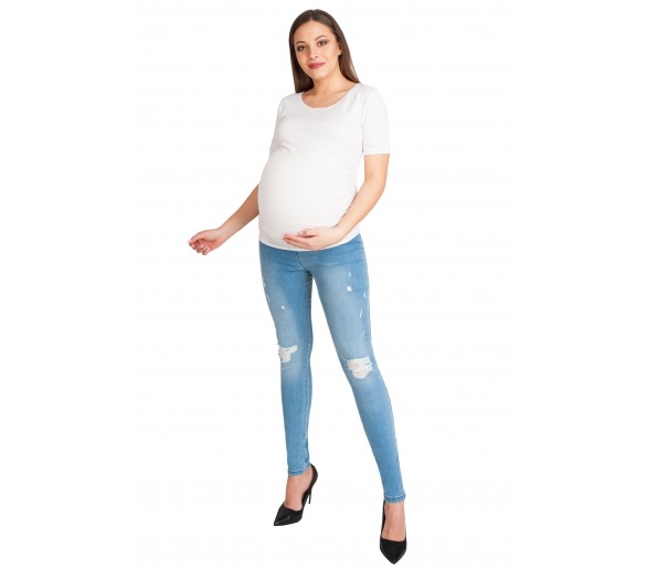 Spodnie Ciążowe Jeans Rurki Niebieskie Z Przetarciami