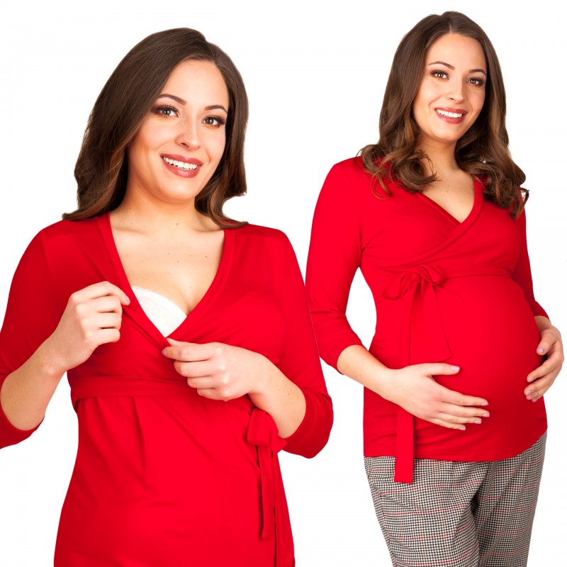 Bluzka Ciążowa Do Karmienia Tunika Wiązana Czerwona