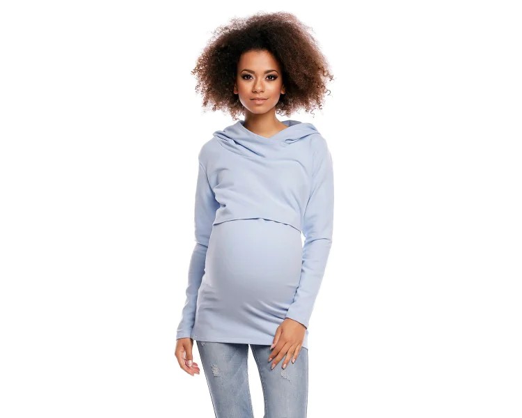 Bluza ciążowa i do karmienia z kapturem – błękitna